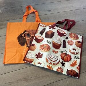 Homegoods TJMaxx Marshalls Orange Dachshund & Fall Dessert Tote Bags NWOT